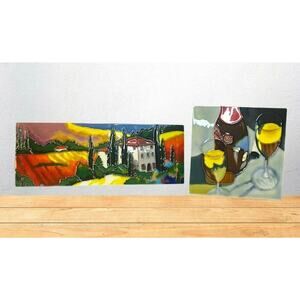 Italy Tuscany Summer Wine Vineyard Ceramic Tile Medallion Wall Table Art SET 2